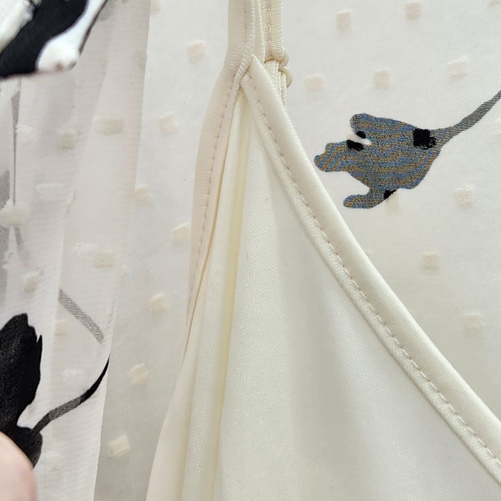 Bobeau Sheer Floral Swiss Dot Blouse‎ Long Sleeve Wrap Top White Black 3X Plus - Picture 5 of 10